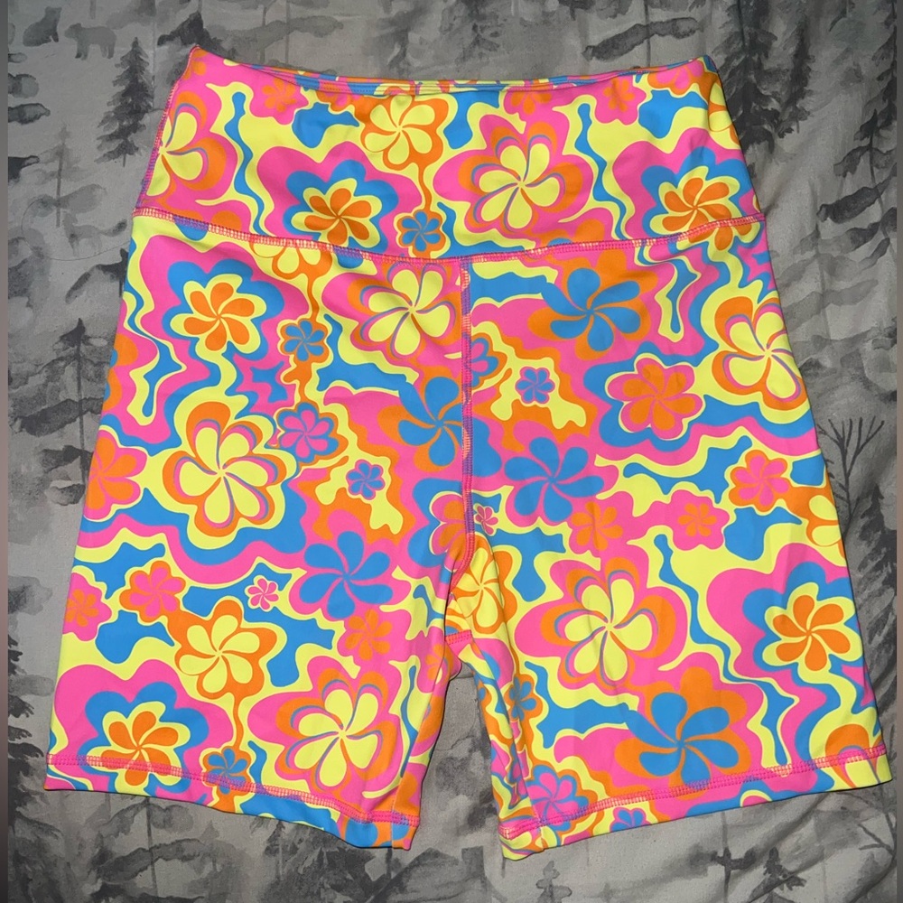 Kulani Kinis Basic Bike Shorts Lovey Dovey Groovy Neon Floral Print XL